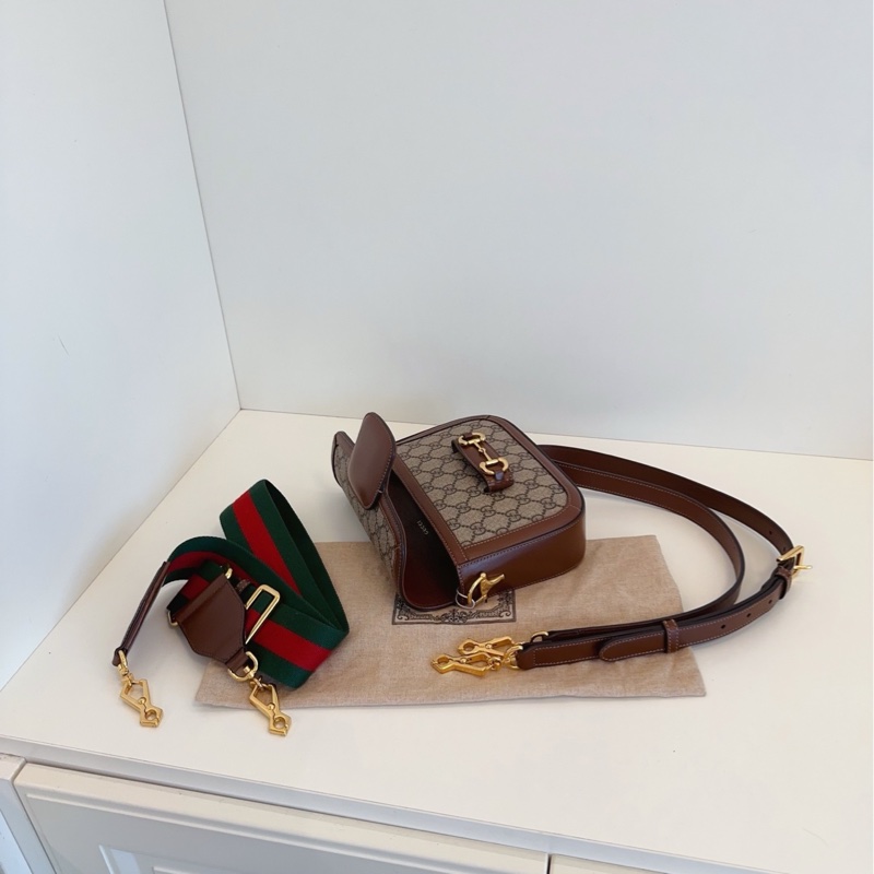 【98新🆕】GUCCI 新款 馬銜扣1955 mini 迷你馬鞍包焦糖拼色 雙肩帶款單肩斜挎包-4