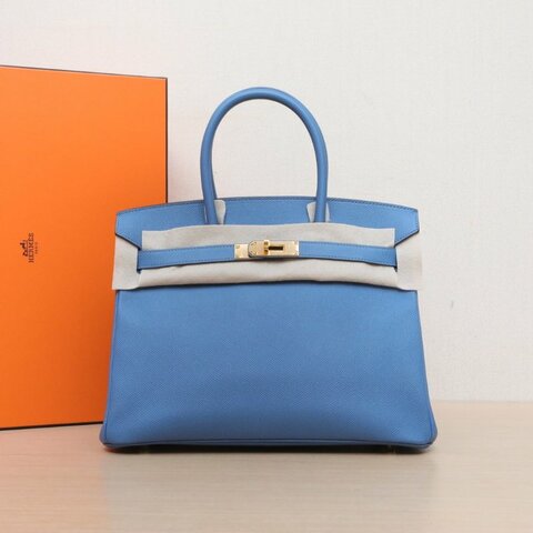 HERMES Birkin307E明藍色Epsom皮C刻金扣2T天堂藍肩背包