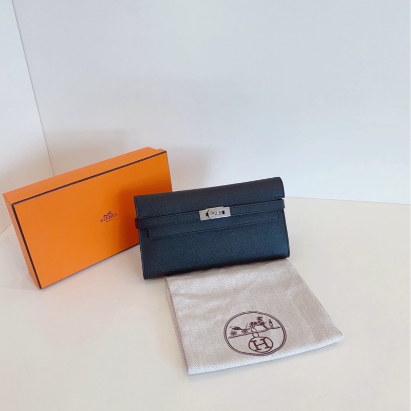 【98新帶盒🆕】Hermes黑銀Kelly long長錢夾子 C刻  斜挎包-0