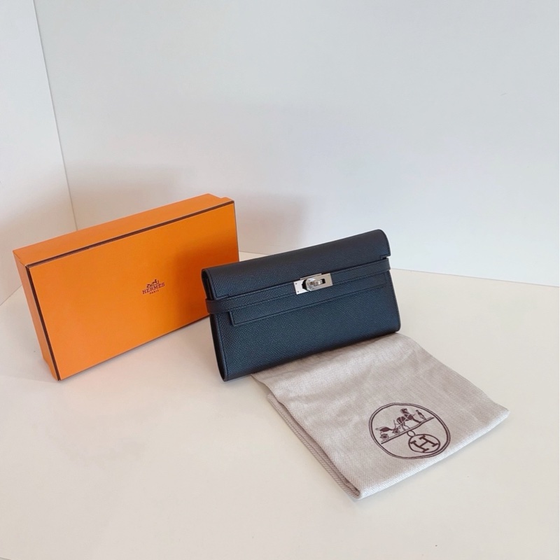 【98新帶盒🆕】Hermes黑銀Kelly long長錢夾子 C刻  斜挎包-1