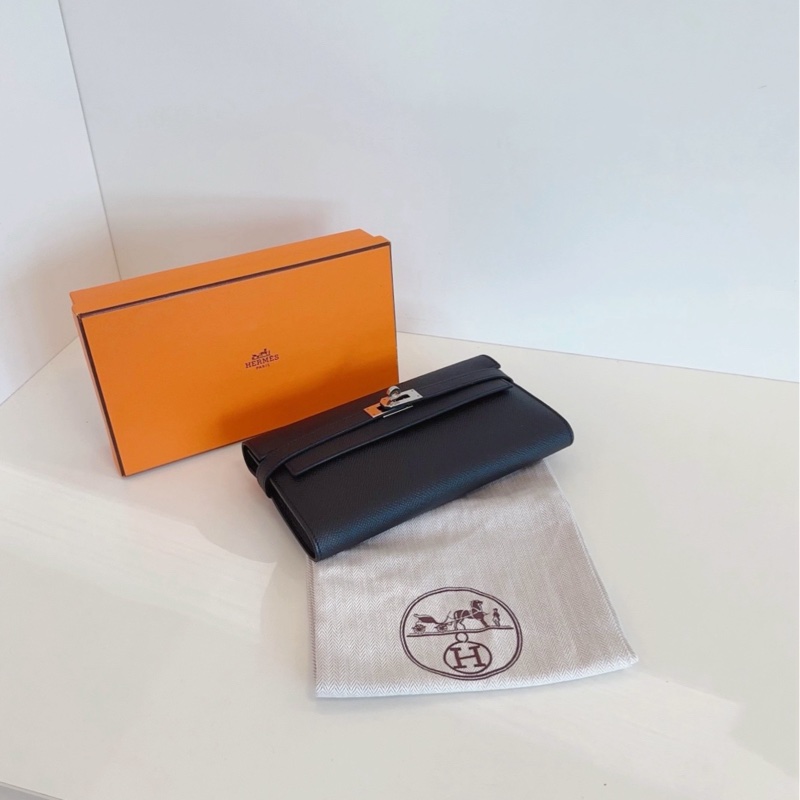 【98新帶盒🆕】Hermes黑銀Kelly long長錢夾子 C刻  斜挎包-2