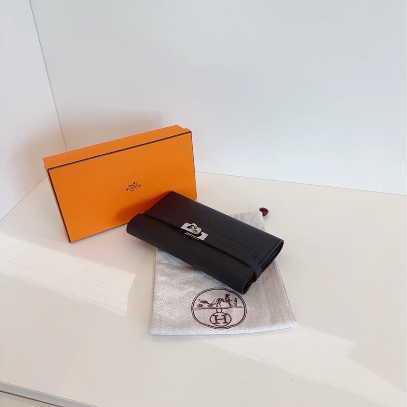 【98新帶盒🆕】Hermes黑銀Kelly long長錢夾子 C刻  斜挎包-4