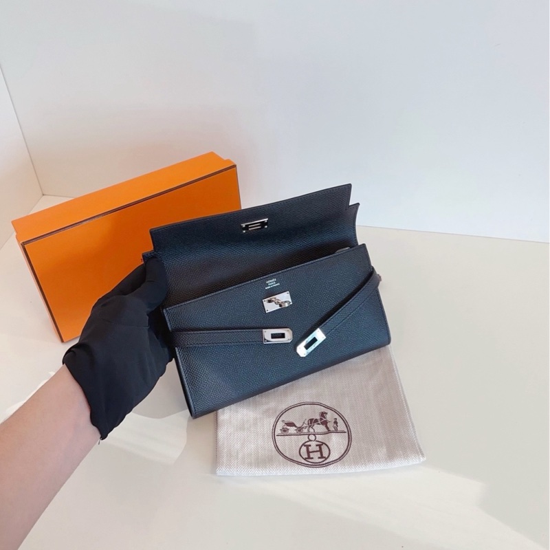 【98新帶盒🆕】Hermes黑銀Kelly long長錢夾子 C刻  斜挎包-5