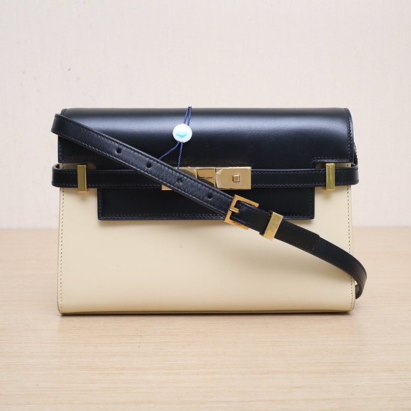 SAINT LAURENT MANHATTANBOX曼哈頓小號拼色牛皮金扣肩背包-1