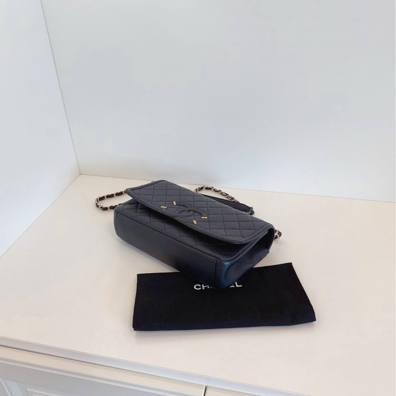 【98新🆕】Chanel 黑金CC Filigree Flag CF鏈條口蓋包 黃金中號 單肩斜挎包-4