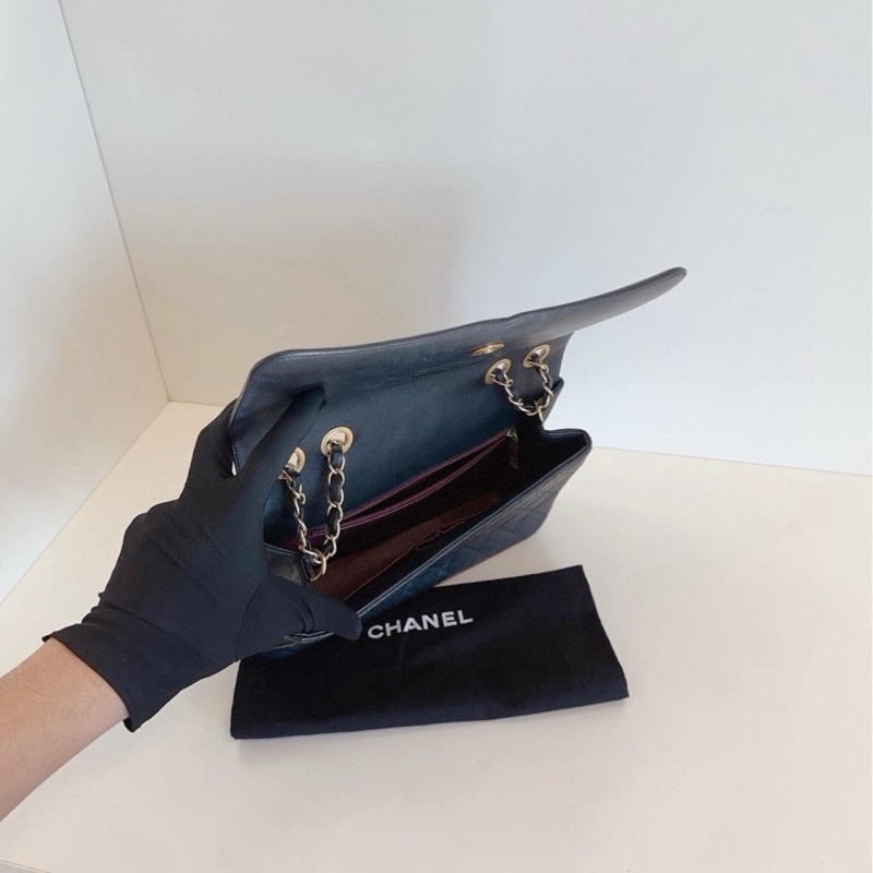 【98新🆕】Chanel 黑金CC Filigree Flag CF鏈條口蓋包 黃金中號 單肩斜挎包-5