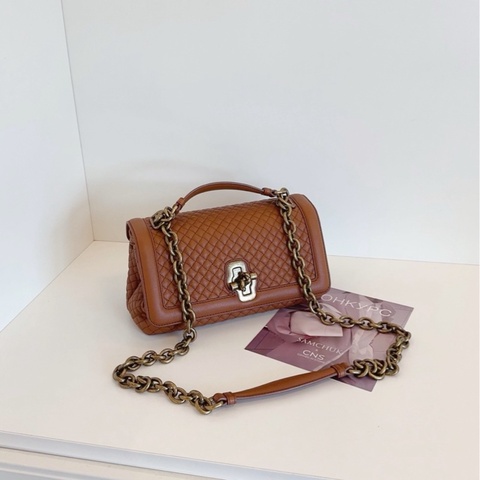 【99新🆕】BV Olimpia Knot焦糖色全皮繩結扣元寶鏈條包 手提包 斜挎包 單肩包