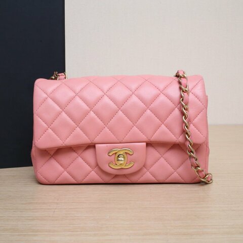 CHANEL CF口蓋包大Mini20粉色羊皮27開金扣肩背包