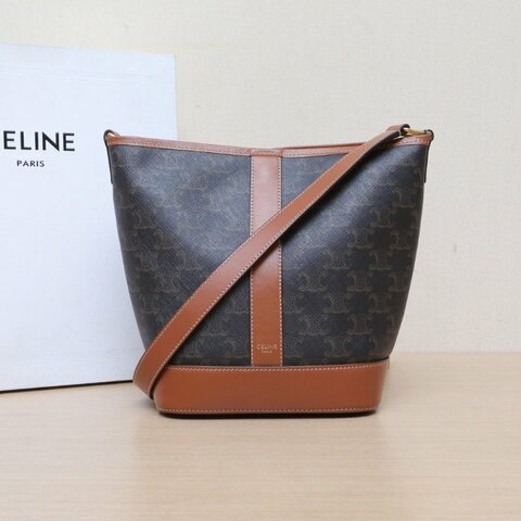 CELINE Triomphe凱旋門標誌印花Canvas水桶包小號18老花PVC金扣肩背包