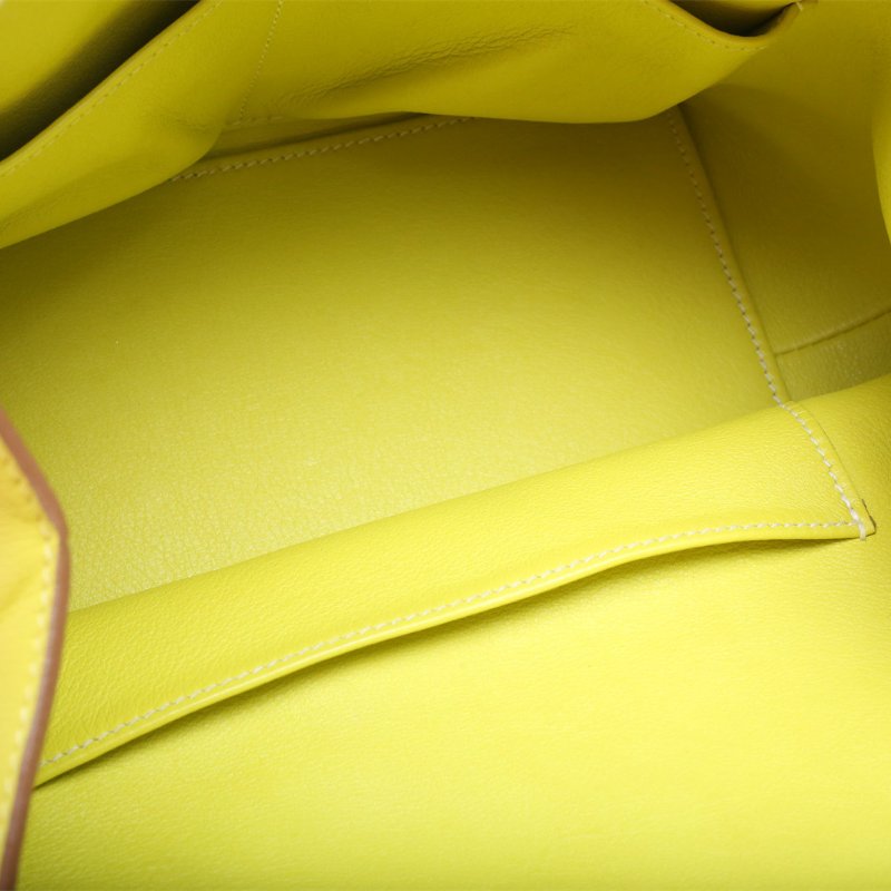 HERMES Toolbox牛奶盒子209R檸檬黃Swift皮框O銀扣肩背包-3