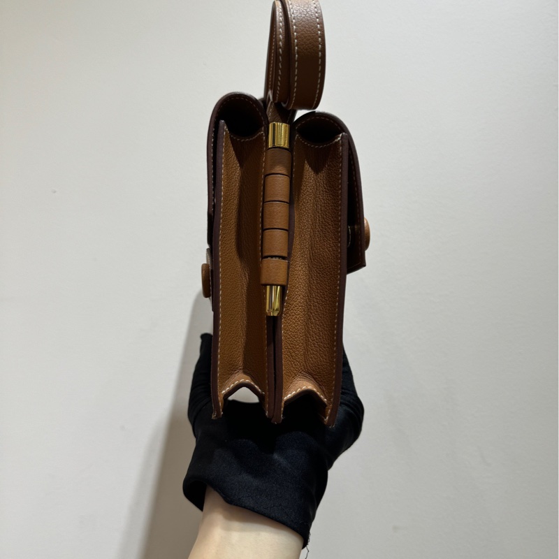 【閒置未使用全套🤎】Hermes twins金棕色 evercolor皮 D刻  斜挎包 單肩包-3