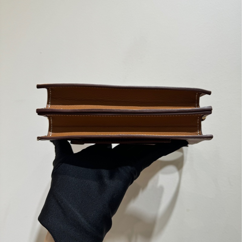 【閒置未使用全套🤎】Hermes twins金棕色 evercolor皮 D刻  斜挎包 單肩包-5