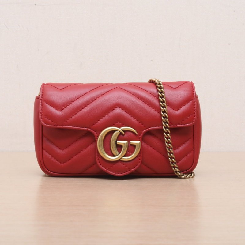 GUCCI GGMarmont肩背包超Mini16.5紅色牛皮金扣肩背包-1
