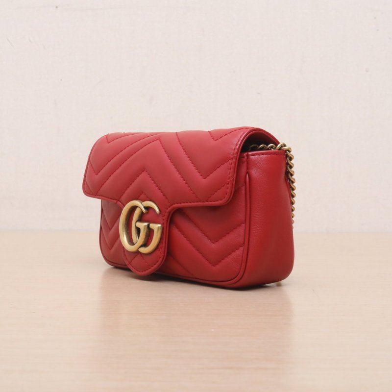 GUCCI GGMarmont肩背包超Mini16.5紅色牛皮金扣肩背包-3
