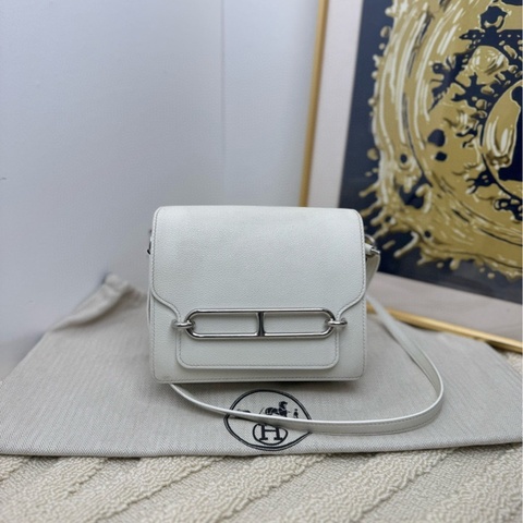 Hermes roulis mini 01純白色銀扣 斜挎包 單肩包