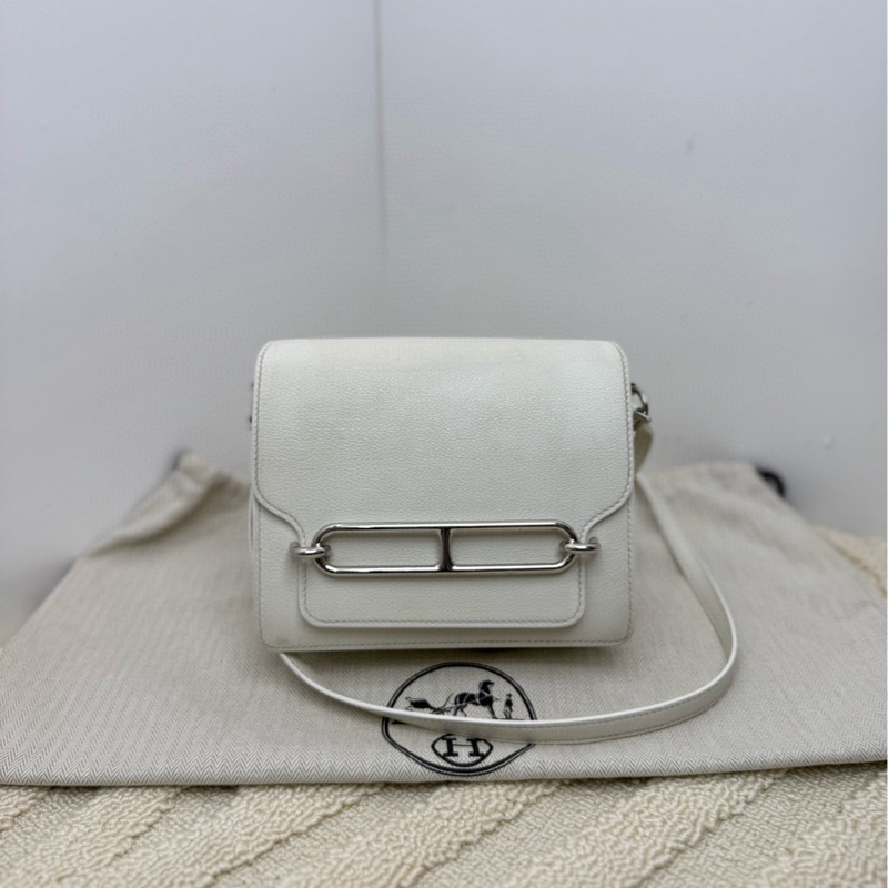 Hermes roulis mini 01純白色銀扣 斜挎包 單肩包-1