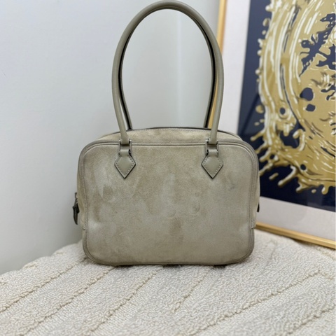 Hermes mini plume小羽毛麂皮灰拼皮 手提袋