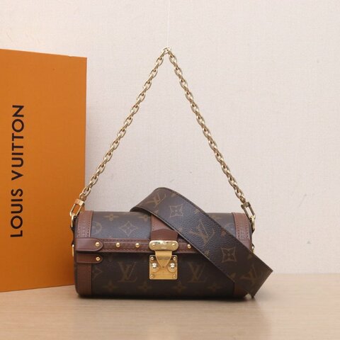 LOUIS VUITTON PAPILLON巴比龍TRUNK鏈條圓桶包老花PVC晶片肩背包