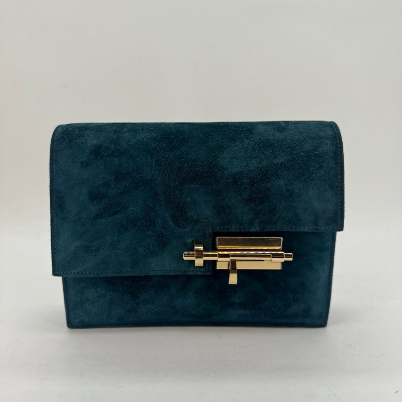 Hermes verrou mini 深藍色麂皮金扣 斜挎包-0