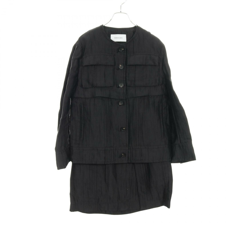 Salvatore Ferragamo 黑色真絲女裝套裝(外套和裙子)二手 #40-0