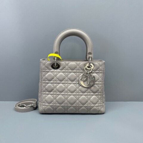 Dior lady dior五格戴妃灰色手提包肩背包
