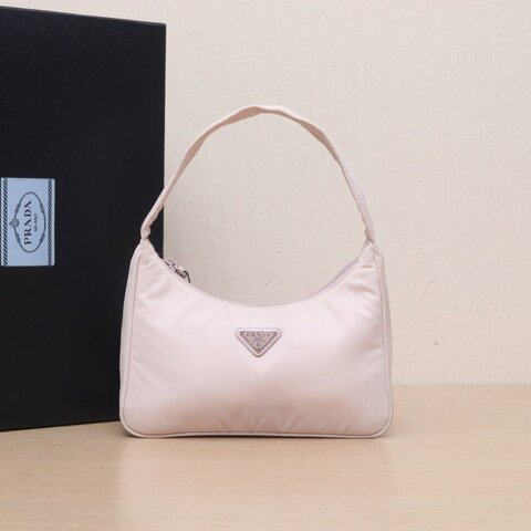 PRADA Hobo腋下包裸粉色尼龍銀扣肩背包
