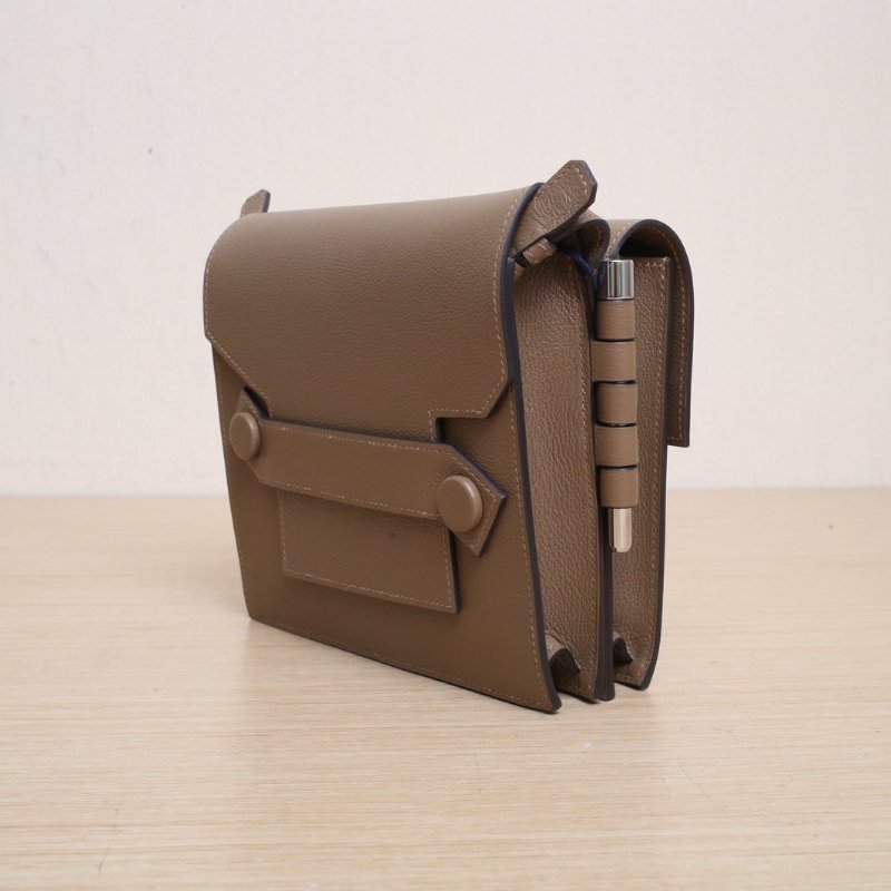 HERMES 3G栗子色EC皮D刻銀扣Twinsbag雙面包栗子色肩背包-4