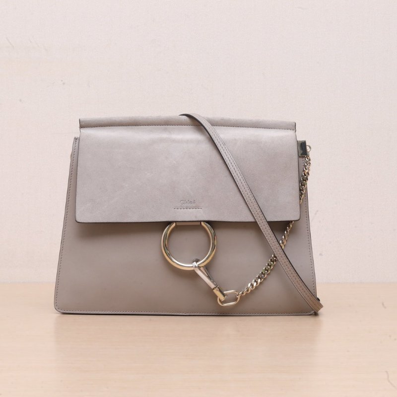 CHLOE FayeFAYE大號灰色牛皮/麂皮牛皮麂皮肩背包-0