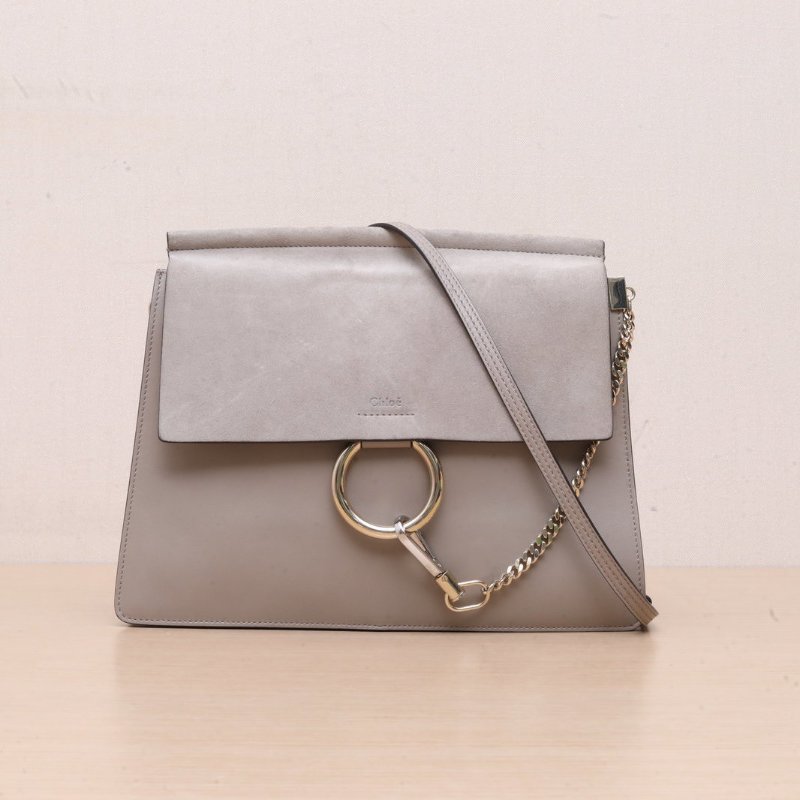 CHLOE FayeFAYE大號灰色牛皮/麂皮牛皮麂皮肩背包-1