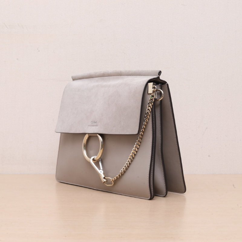 CHLOE FayeFAYE大號灰色牛皮/麂皮牛皮麂皮肩背包-3