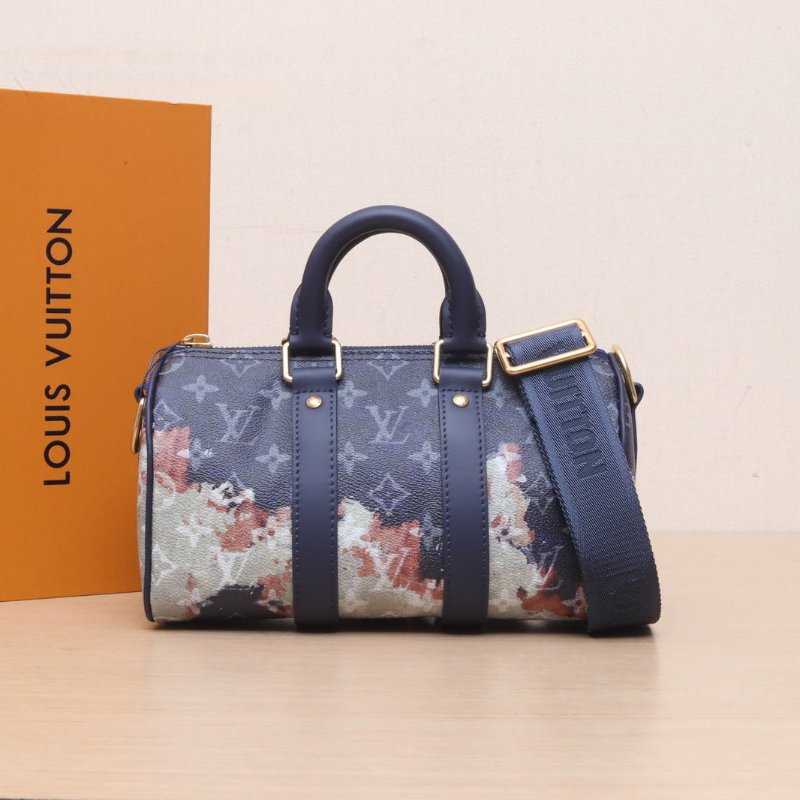 LOUIS VUITTON 墨藍色PVC金扣晶片火燒雲keepall25肩背包-0