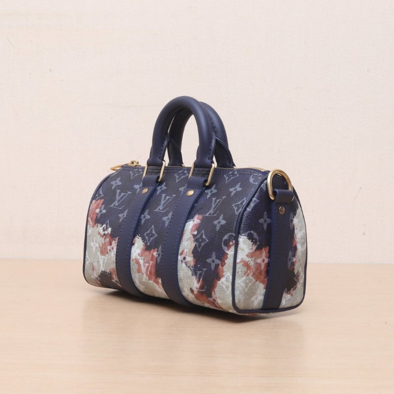 LOUIS VUITTON 墨藍色PVC金扣晶片火燒雲keepall25肩背包-4