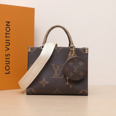 LOUIS VUITTON Onthego小號25二合一寬肩帶老花PVC金扣晶片肩背包