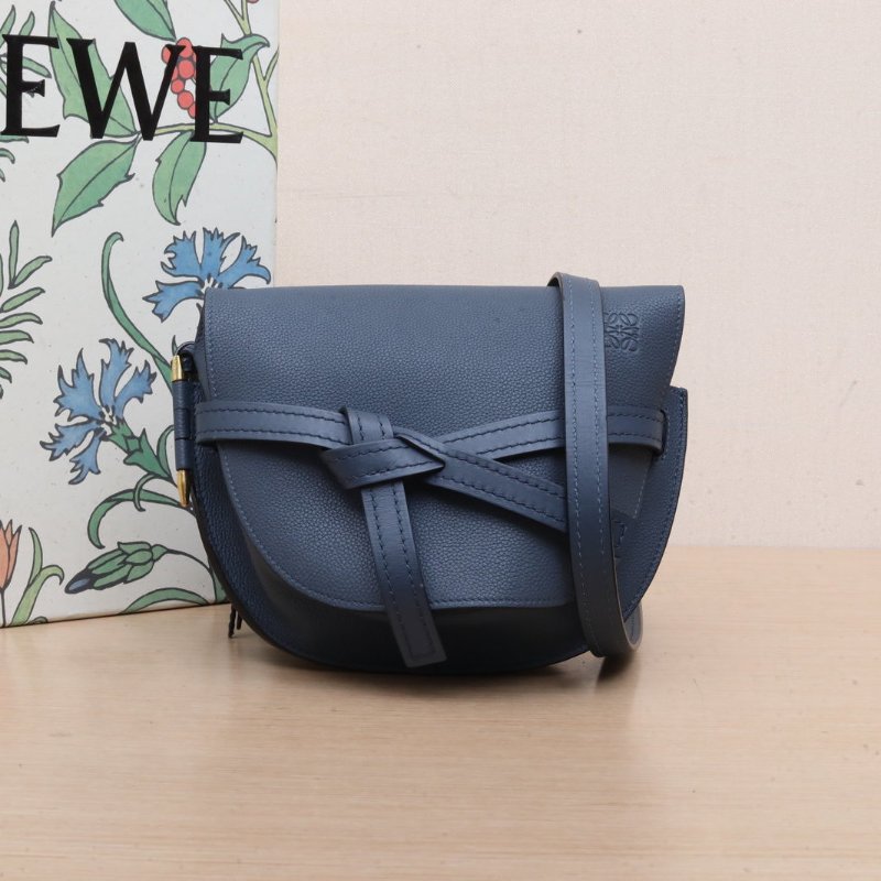 LOEWE Gate馬鞍斜跨包大號藍色牛皮gate中號肩背包-0