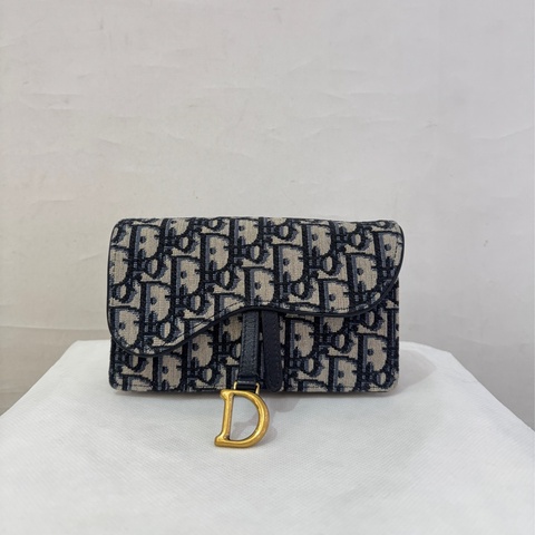 Dior藍緹花帆布saddle腰包