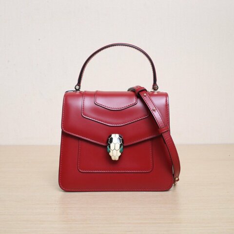 BVLGARI SerpentiForever風琴蛇頭包小號手柄18紅色牛皮肩背包