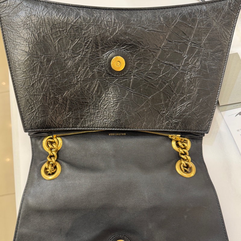 Balenciaga黑鞣製皮金鍊crush-9