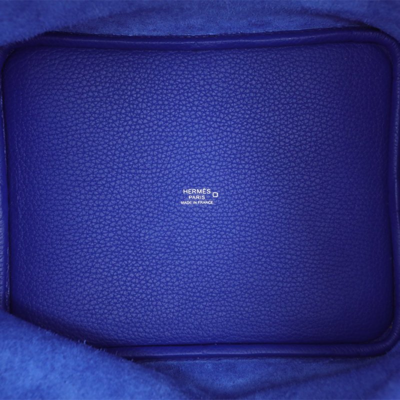 HERMES Picotin22菜籃子7T電光藍TC皮/正方塊鱷魚皮D刻銀扣肩背包-2