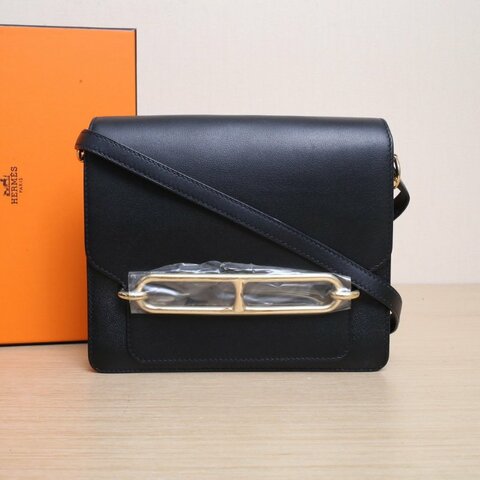 HERMES Roulis豬鼻子2389黑色EVERGRAIN皮Y刻金扣肩背包