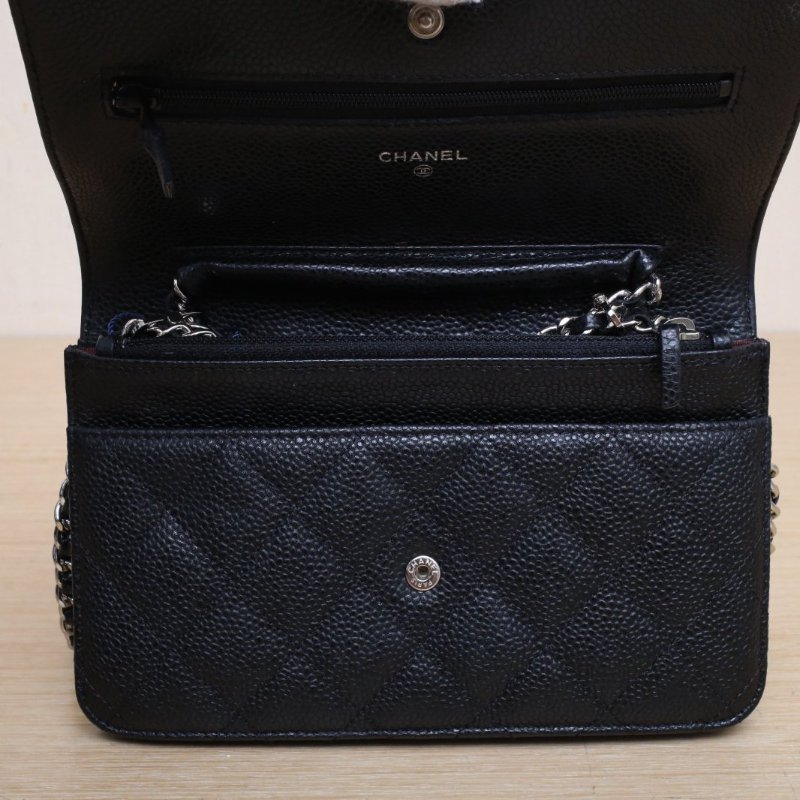 CHANEL CFWOC19黑色荔枝牛皮27開銀扣肩背包-2