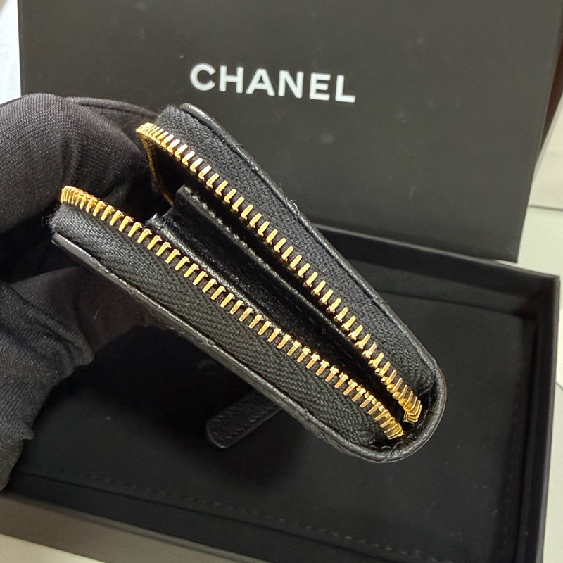 chanel 黑色山羊皮菱格紋 拉鍊零錢包 卡包-2