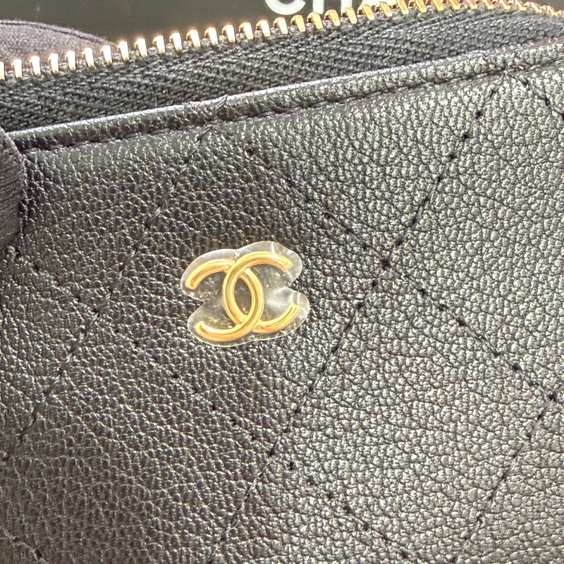 chanel 黑色山羊皮菱格紋 拉鍊零錢包 卡包-5