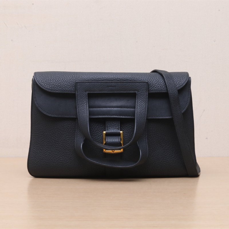 HERMES Halzan3189黑色TC皮D刻金扣肩背包-1