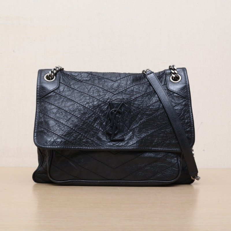 SAINT LAURENT Niki大號32D扣黑色牛皮銀扣肩背包-1