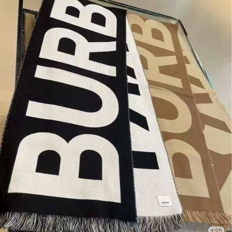 Burberry 字母雙色羊毛圍巾(黑白)-9