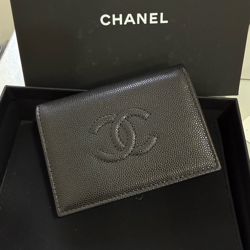 Chanel 黑色荔枝皮 卡包-0