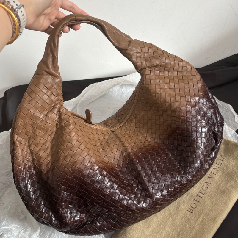 🤎bv 棕色漆皮拼接中號和尚包 手提包 單肩包-0