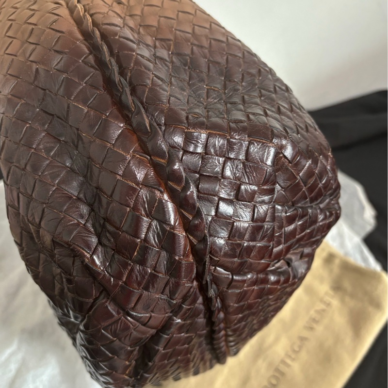 🤎bv 棕色漆皮拼接中號和尚包 手提包 單肩包-4