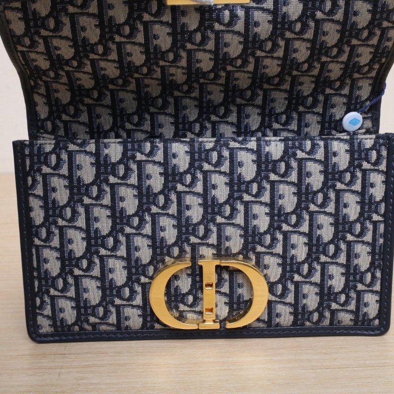 DIOR 30Montaigne蒙田鏈條肩帶中號25藍色帆布金扣2020Oblique印花肩背包-2