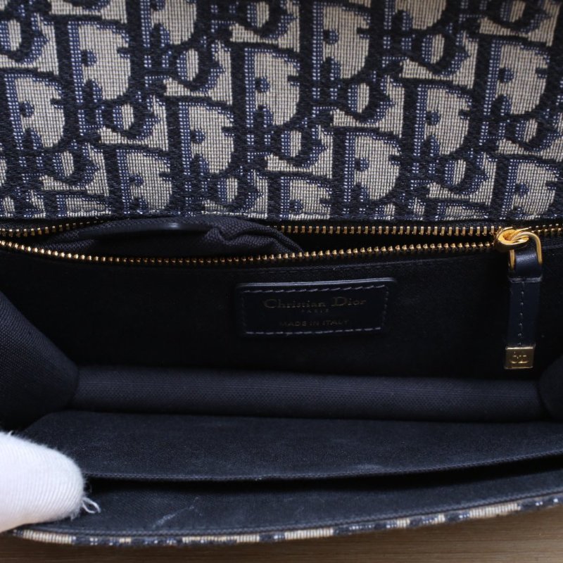 DIOR 30Montaigne蒙田鏈條肩帶中號25藍色帆布金扣2020Oblique印花肩背包-3